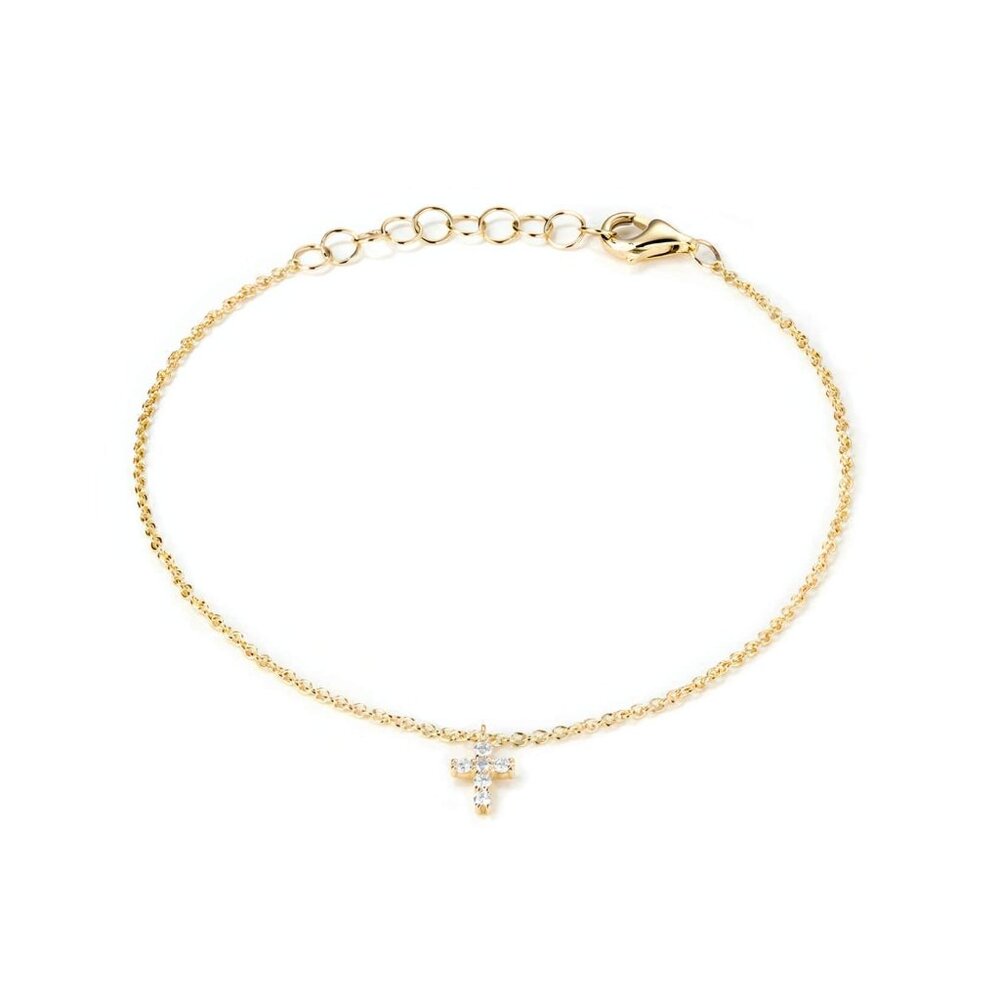 Diamond Cross Charm 14K (or 18k upon request) Yellow Gold Bracelet